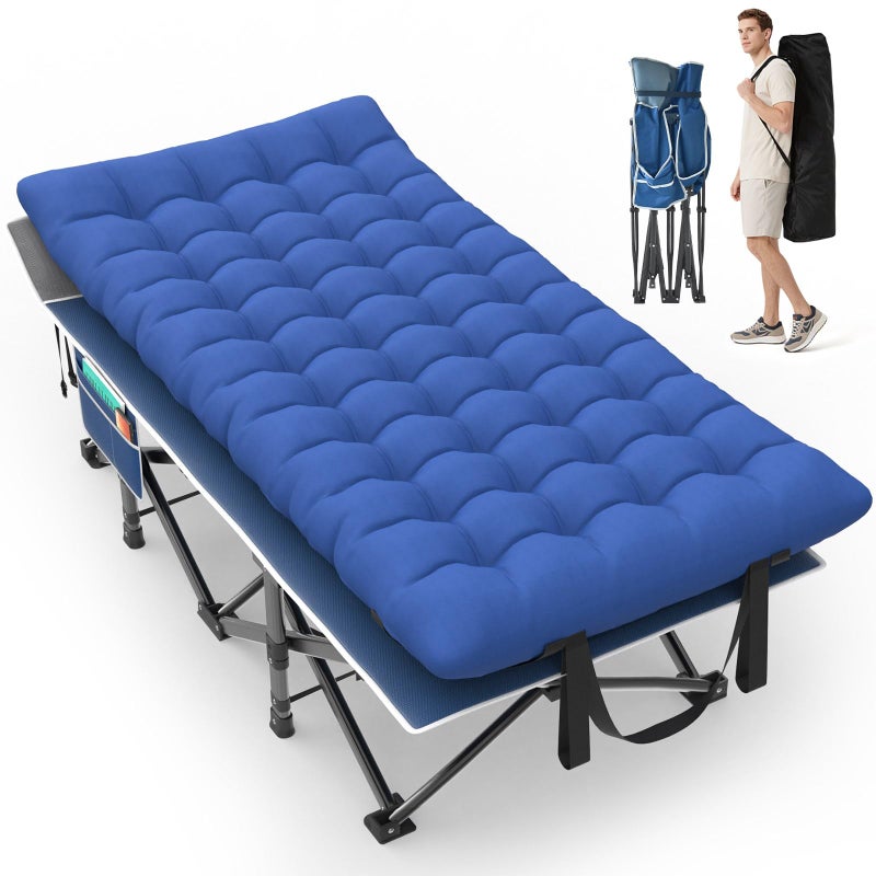 Suteck 32In XXL Folding Camping Cot, 900LBS Heavy Duty Sleeping Cot with Pillow Mattress, 1200D Double-Layer Oxford Portable Cot for Adults with Carry Bag for Home Office Nap Beach Travel - Image 1