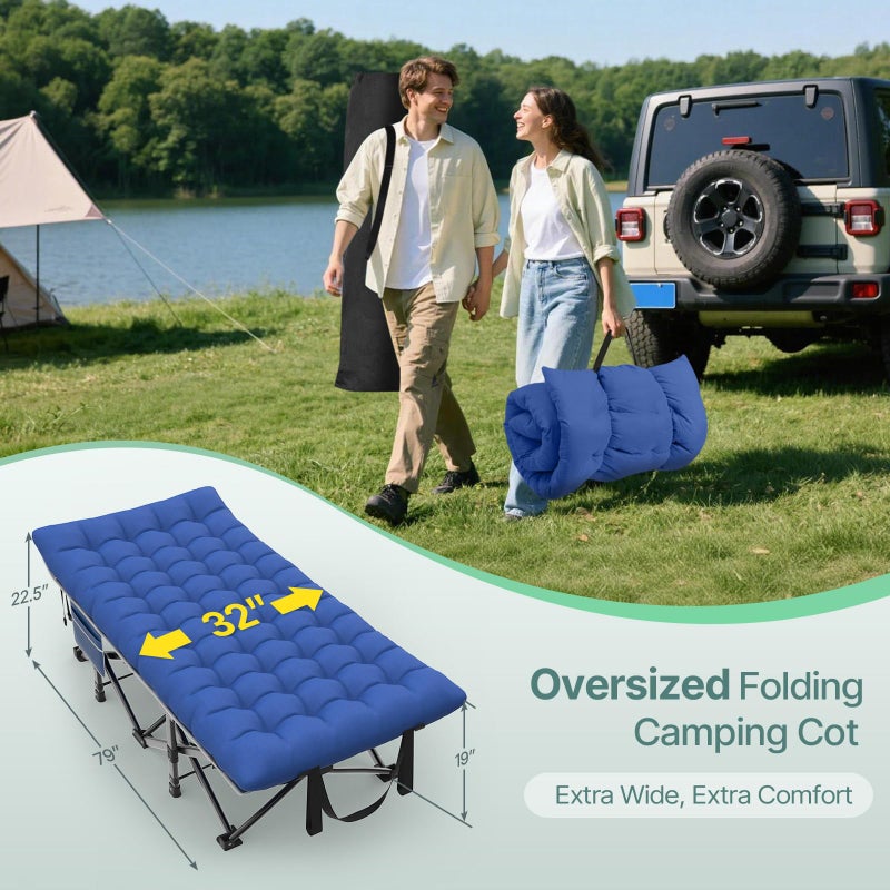 Suteck 32In XXL Folding Camping Cot, 900LBS Heavy Duty Sleeping Cot with Pillow Mattress, 1200D Double-Layer Oxford Portable Cot for Adults with Carry Bag for Home Office Nap Beach Travel - Image 2