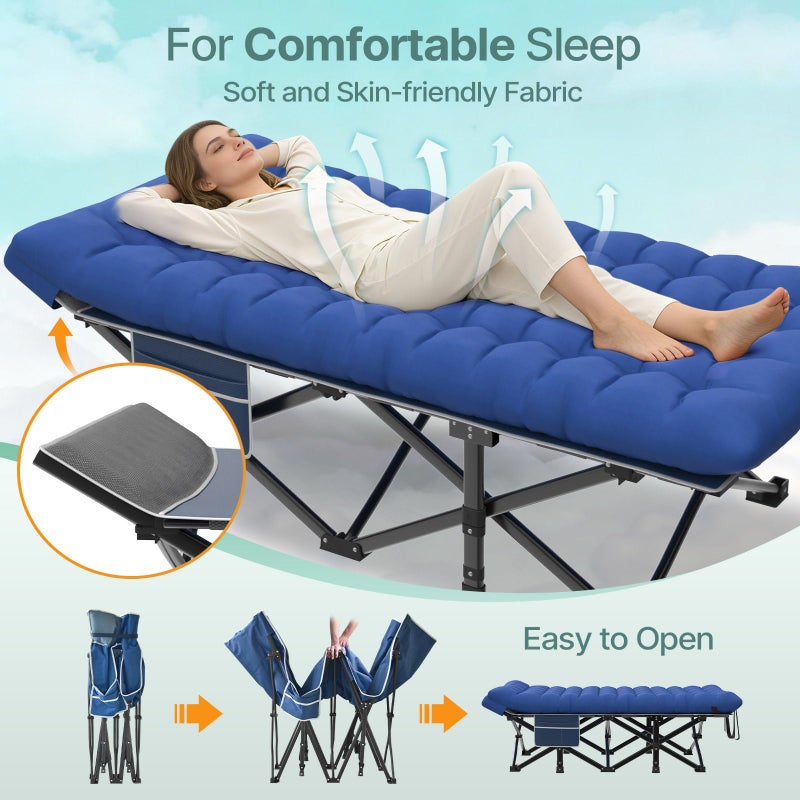 Suteck 32In XXL Folding Camping Cot, 900LBS Heavy Duty Sleeping Cot with Pillow Mattress, 1200D Double-Layer Oxford Portable Cot for Adults with Carry Bag for Home Office Nap Beach Travel - Image 3