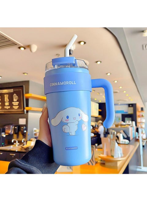 Cinnamoroll Reusable Vacuum quenching Cup, 40oz Cup Large Capacity Vacuum Cup with Straw car Heat Preservation Cold Preservation Large ice Cup , Iced Tea or Coffee, Smoothie More, Cream, 860ml