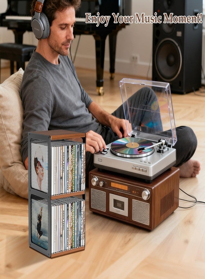 QILICHZ CD Storage Holder,CD Rack Organizer,Wood CD Shelf Tower,Hold 32 Cases,2 Tier CD Display Storage Cube for Cassette,Tape, CDs,Video Game Cases in Home Office - Image 5