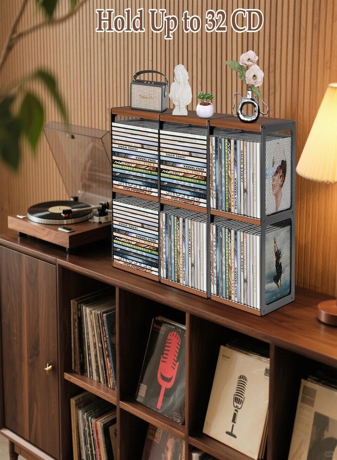 QILICHZ CD Storage Holder,CD Rack Organizer,Wood CD Shelf Tower,Hold 32 Cases,2 Tier CD Display Storage Cube for Cassette,Tape, CDs,Video Game Cases in Home Office - Image 2
