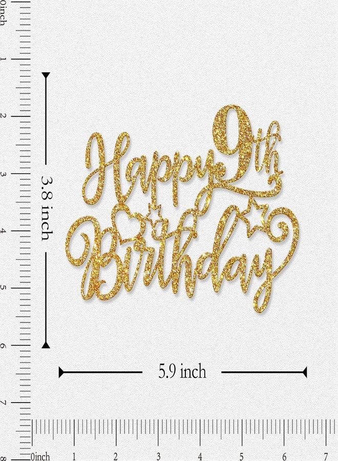 WeBenison Happy 9th Birthday Cake Topper - Children's 9th Birthday Cake Supplies - Boy or Girl Nine Years Old Party Decorations - Gold Glitter - Image 2
