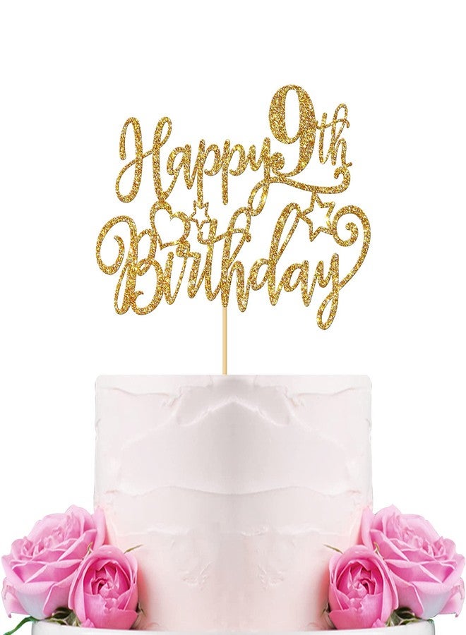 WeBenison Happy 9th Birthday Cake Topper - Children's 9th Birthday Cake Supplies - Boy or Girl Nine Years Old Party Decorations - Gold Glitter - Image 1