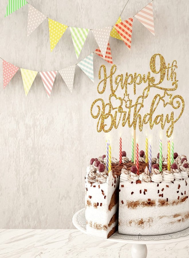 WeBenison Happy 9th Birthday Cake Topper - Children's 9th Birthday Cake Supplies - Boy or Girl Nine Years Old Party Decorations - Gold Glitter - Image 5
