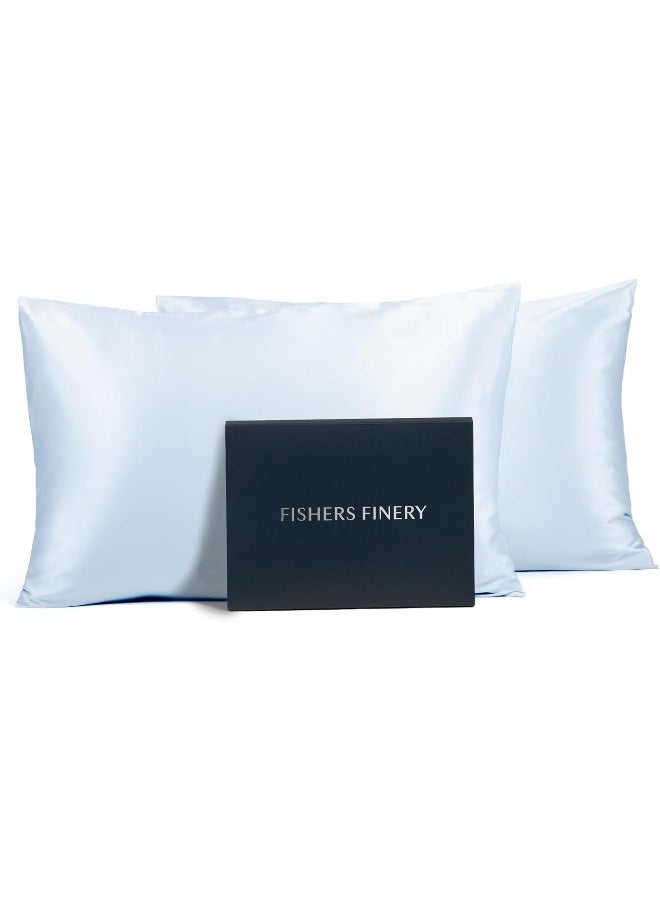 Fishers Finery 25mm 100 Pure Mulberry Silk Pillowcase Lt Blue Queen - Image 4