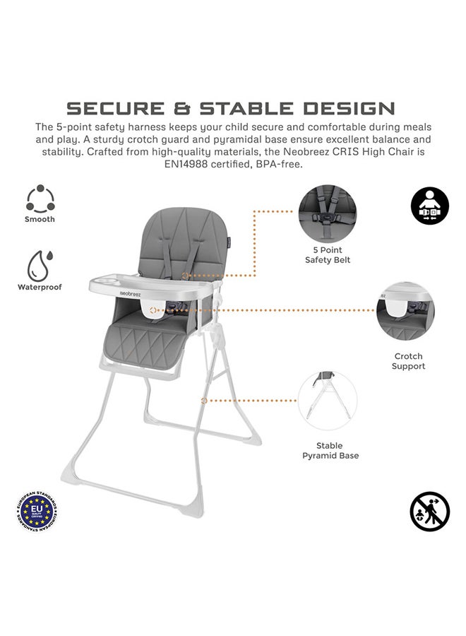 neobreez CRIS Ultra Compact Lightweight Foldable Baby High Chair|Quick and Easy Fold HighChair|Removable and Adjustable Foot Tray| 5-point Safety Harness|Toddler Portable Baby Feeding Chair For Travel(5kg) - Image 2