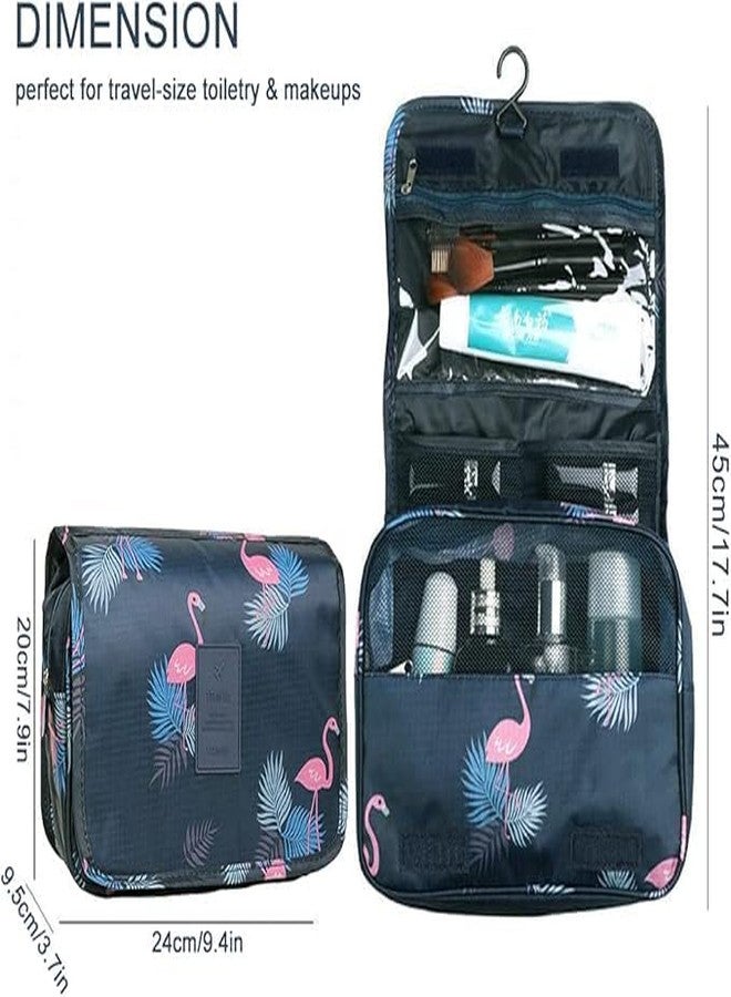 Nibbler Hanging Travel Toiletry Bag for Women & Men - Waterproof Organizer with Hook, Multiple Compartments, Flamingo Print - Ideal for Makeup, Shaving Kit, Cosmetics & Bathroom Essentials (Blue) - Image 4
