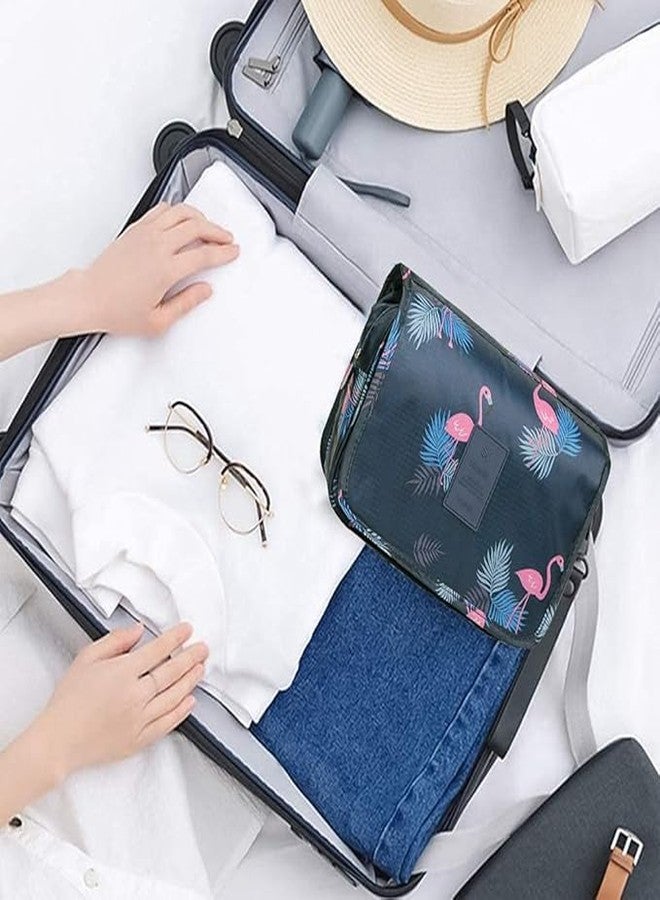 Nibbler Hanging Travel Toiletry Bag for Women & Men - Waterproof Organizer with Hook, Multiple Compartments, Flamingo Print - Ideal for Makeup, Shaving Kit, Cosmetics & Bathroom Essentials (Blue) - Image 3