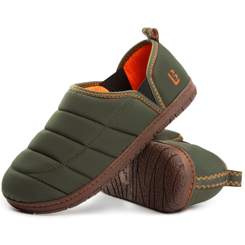 LongBay Men's Outdoor Slippers Two Tone Warm Memory Foam Slip On Indoor House Shoes bedroom Loafers Green, 11 - Image 1
