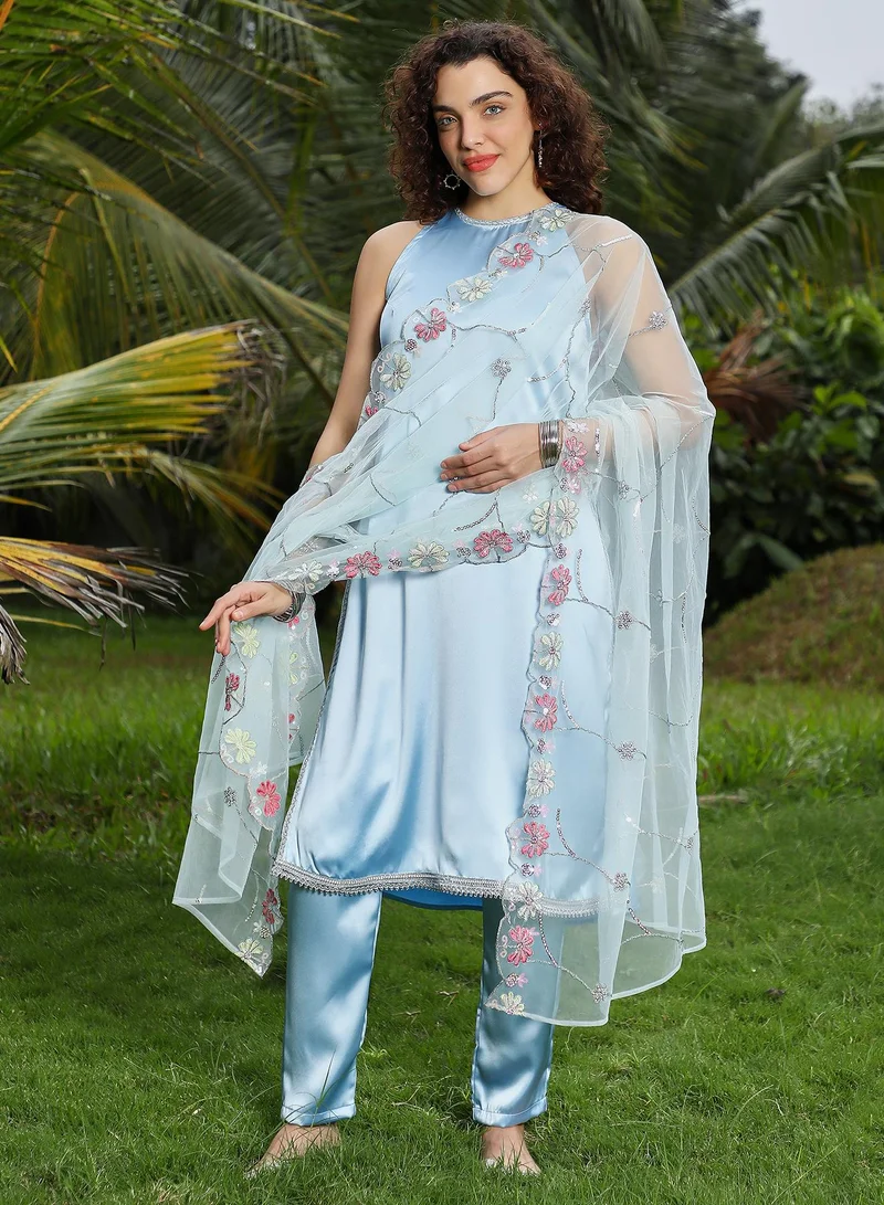 Qissa  Women's Powder Blue Blush Bloom Kurta Set for Women | Best Price UAE
