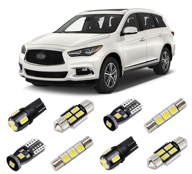 BRISHINE White Interior LED Lights Kit Compatible with Infiniti QX60 2014 2015 2016 2017 2018 2019 2020 2021 2022 Super Bright 6000K Interior LED Bulbs Package License Plate Lights and Install Tool