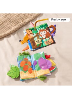 Generic Cloth Book Early Education Baby Tear Can't Bite Three-dimensional Tail Book 6 Months Baby Early Education Cognitive Toys-Colour:[2 Big Cloth Books] Fruits And Vegetables + Zoo  - Image 1