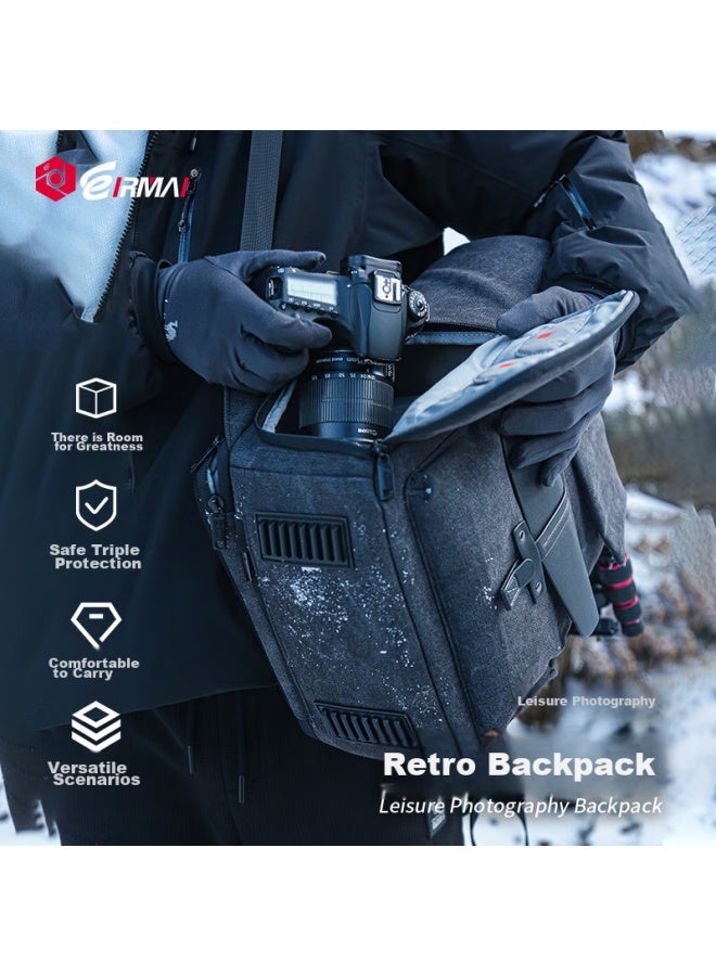 Eirmai Sd06 Dslr Camera Backpack, Photography Bag, Digital Mirrorless Camera Bag, Canvas Water-resistant Travel Backpack, Suitable For Sony, Fuji, Canon, Nikon Camera Bags, Charcoal Black - Image 2