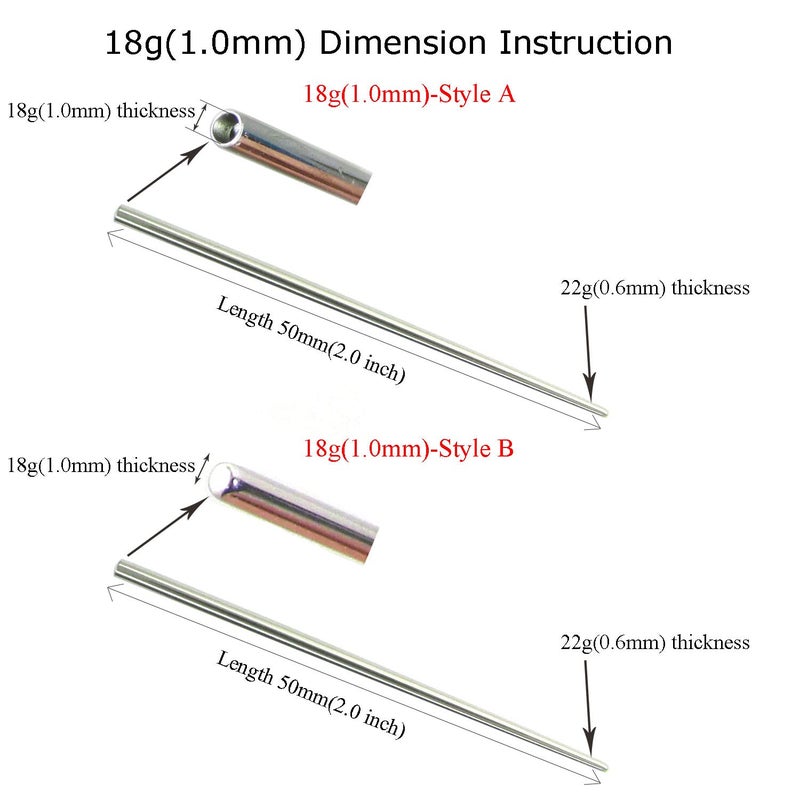NewkeepsR 2PCS-18G(1.0mm) 316L Steel Calor Style Taper Insertion Pin for Ear/Nose/Navel/Nipple/Lip/Eyebrow Stretcher, Body Piercing Stretching Kit Assistant Tool - Image 3