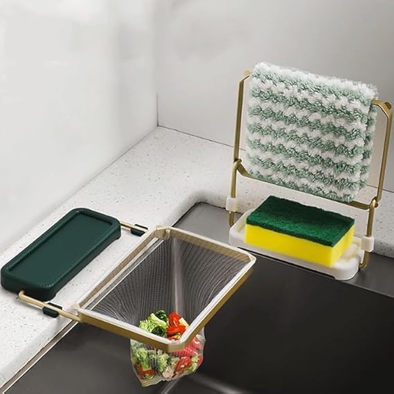 HIMJA Kitchen Sink Food Waste Collector Mesh Collapsible Drainer Foldable Design Sink Strainer with 50 Filter Net Mesh Bag Hanging Net Drain Basket Leftovers Soup Sink GarbageStorage Rack Holder - Image 2