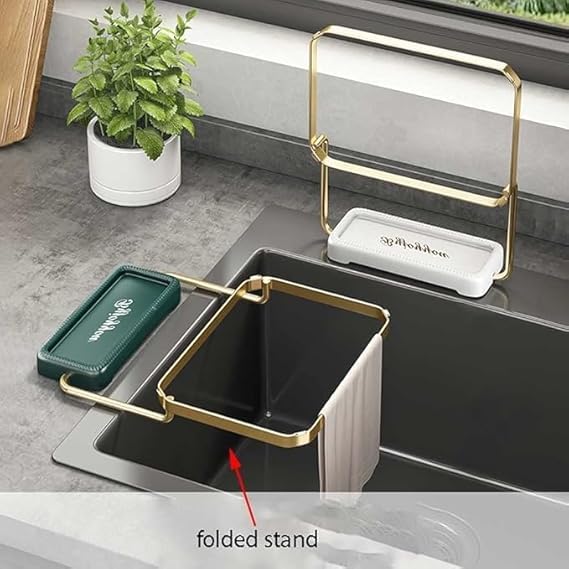 HIMJA Kitchen Sink Food Waste Collector Mesh Collapsible Drainer Foldable Design Sink Strainer with 50 Filter Net Mesh Bag Hanging Net Drain Basket Leftovers Soup Sink GarbageStorage Rack Holder - Image 5