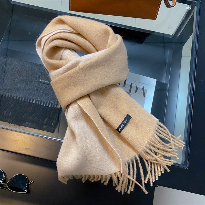 Autumn Winter Thick 100% Wool Unisex Scarf Beige camel 