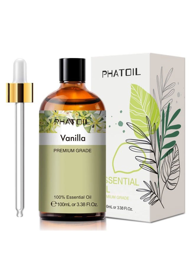 PHATOIL 100ML Vanilla Essential Oil, Huge 3.38fl.oz Bottle Vanilla Oil, Pure Aromatherapy Essential Oils for Diffuser, Humidifier, Scented Oils for Soap, Candle Making - Image 1
