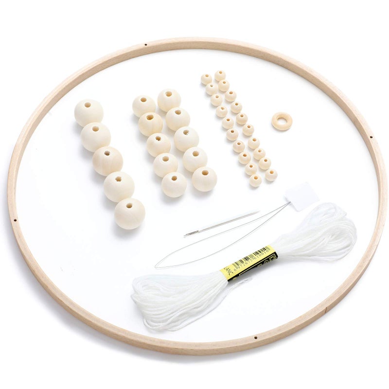 Yalikop Baby Mobile DIY Kit Nursery Wooden Frame Mobile Crib Bed Bell Ceiling Wind Chime Hanging DIY Frame Ornaments Handmade Kit Round Wind Bell for Infant Toys
