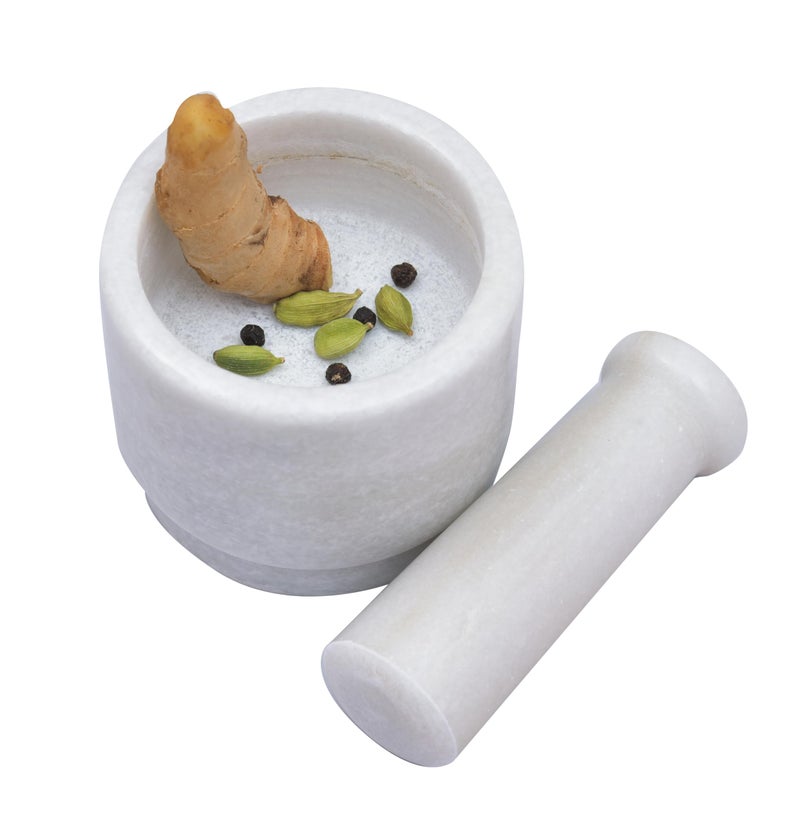 OGGN Natural White Marble Mortar & Pestle Sets Stone Okhli Musal Kharad Khallad Spice, Medicine Grinder Masher, Imam Dasta, Ginger Garlic Crusher - Image 2