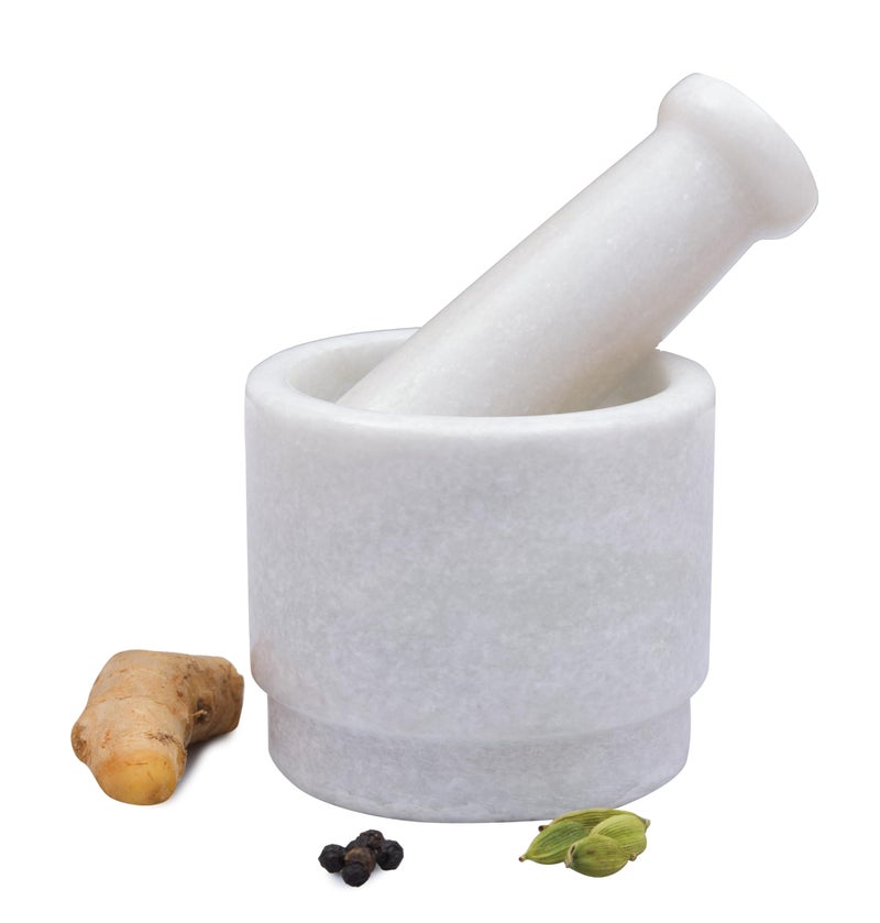 OGGN Natural White Marble Mortar & Pestle Sets Stone Okhli Musal Kharad Khallad Spice, Medicine Grinder Masher, Imam Dasta, Ginger Garlic Crusher - Image 3