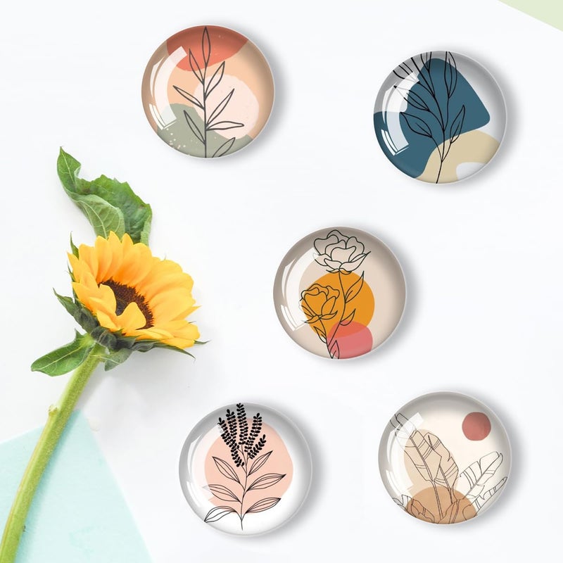YayaCat 24 Pcs 1.2 in Round Glass Boho Refrigerator Magnets - Strong & Non Scratch for Fridge,Locker,Office & Kitchen Decor.Aesthetic Flower Plant Line Drawing Design,Irresistibly Cute - Image 4