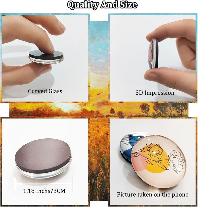 YayaCat 24 Pcs 1.2 in Round Glass Boho Refrigerator Magnets - Strong & Non Scratch for Fridge,Locker,Office & Kitchen Decor.Aesthetic Flower Plant Line Drawing Design,Irresistibly Cute - Image 2