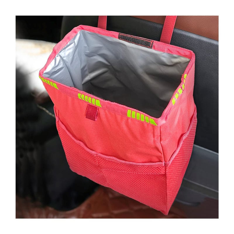 Fekey&JF FekeyJF Hanging Car Trash Can with Storage Pockets Waterproof Leakproof Oxford Auto Garbage Bag MultiUse Organizer for Outdoor Traveling Foldable Trash Bin for Truck SUV Home Office Red - Image 3