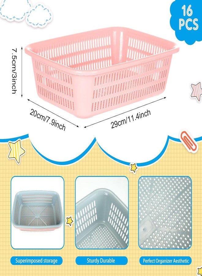 Geelin 18 Pcs Storage Baskets Plastic Mesh Organizer Basket Classroom Bins Colored Storage Bins Colorful Storage Trays for Paper Desk Shelf Home School Office Drawer, 11.4 x 7.9 x 3 inch - Image 2