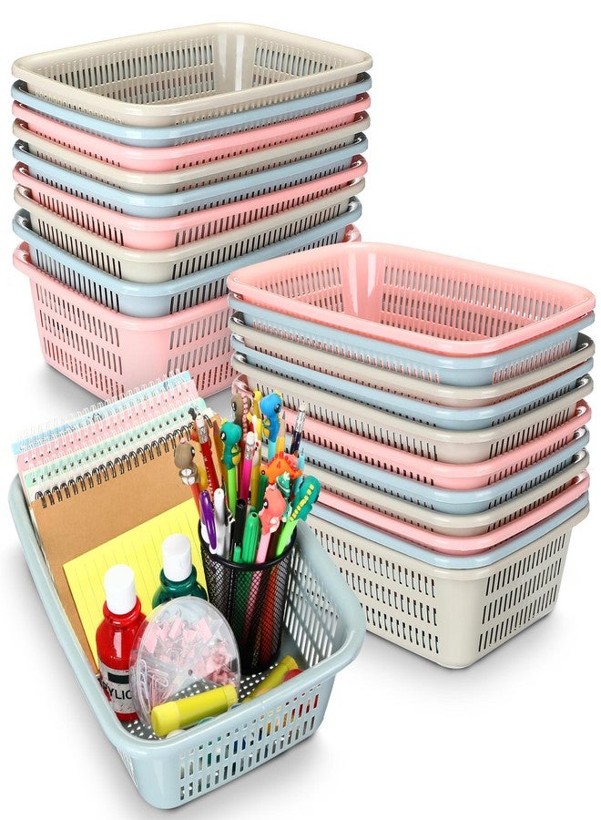 Geelin 18 Pcs Storage Baskets Plastic Mesh Organizer Basket Classroom Bins Colored Storage Bins Colorful Storage Trays for Paper Desk Shelf Home School Office Drawer, 11.4 x 7.9 x 3 inch - Image 1
