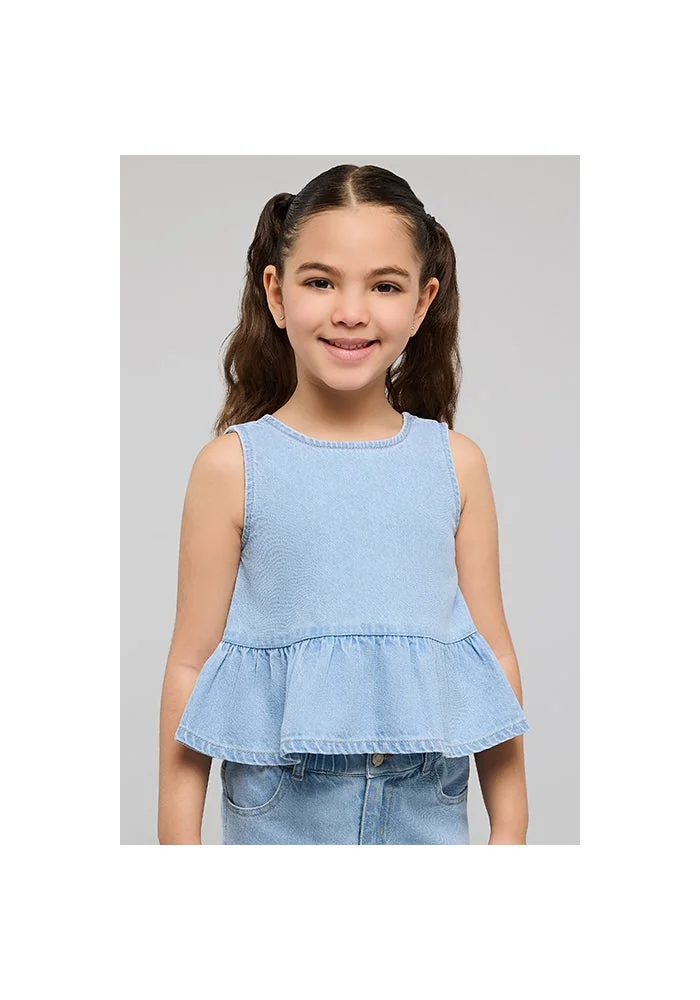 أر أند بي Washed Sleeveless Peplum Top with Crew Neck