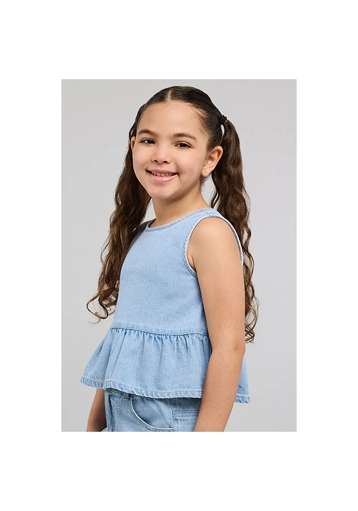 أر أند بي Washed Sleeveless Peplum Top with Crew Neck