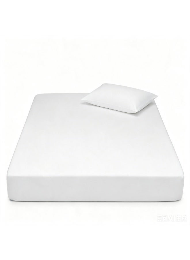 2-in-1 Single Fitted Sheet Set, Fitted Sheet 110×200×35cm + Pillowcase 48×74cm, Wrinkle Resistant Soft Mattress Cover, White - Image 1