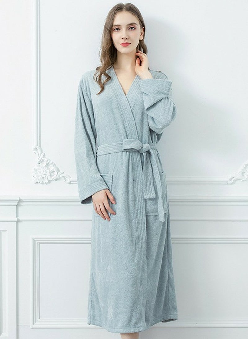 Loquat Unisex Lightweight Robes Terry Cloth Bathrobe Soft Night-Robe Bluish Grey - Image 2