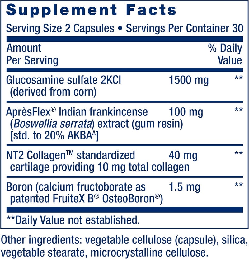 Life Extension ArthroMax Advanced NT2 Collagen  AprsFlex glucosamine sulfate Boswellia Indian frankincense joint health mobility glutenfree nonGMO 60 capsules - Image 3
