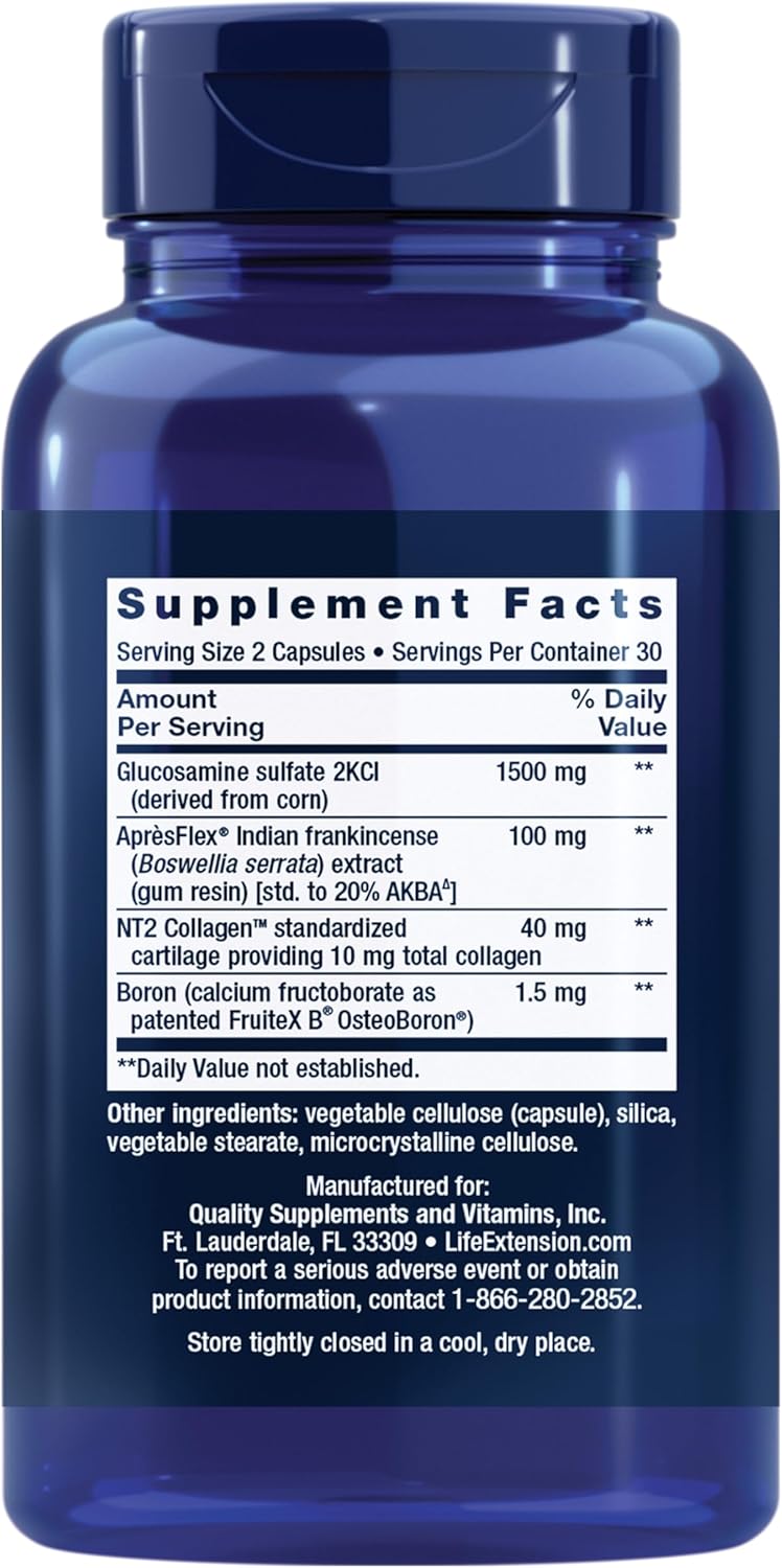 Life Extension ArthroMax Advanced NT2 Collagen  AprsFlex glucosamine sulfate Boswellia Indian frankincense joint health mobility glutenfree nonGMO 60 capsules - Image 2