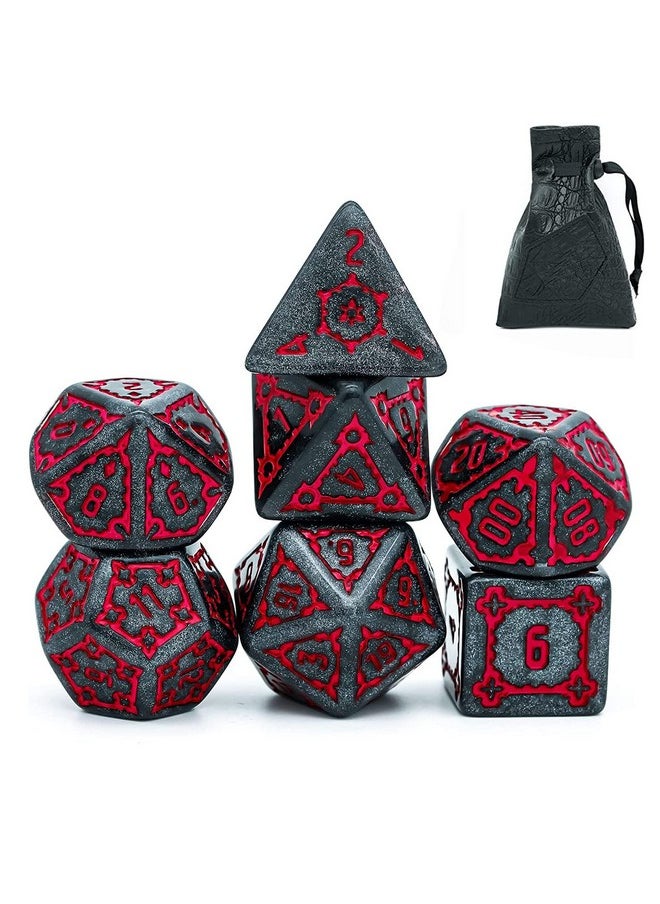 cusdie 7 Pcs 25Mm Giant Dice Dnd With Dragon Eye Dice Bag, Polyhedral Dice Set, D&D Dice For Dungeons And Dragons Pathfinder Rpg(Black Red)  - Image 1
