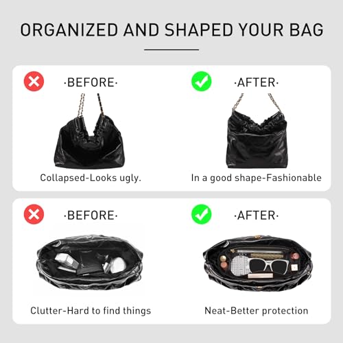 OAikor Purse Organizer Insert for CHANEL 22 Mini Handbag, Premium DopontPaper Bag Organizer Lightweight Water Resistant Purse Insert Divider Shaper for Tote Handbags, Mini/Black - Image 4