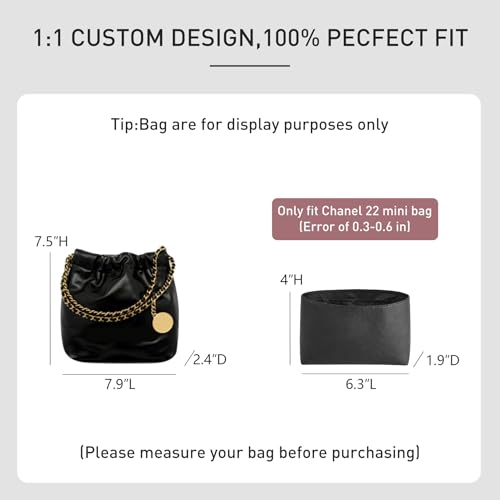 OAikor Purse Organizer Insert for CHANEL 22 Mini Handbag, Premium DopontPaper Bag Organizer Lightweight Water Resistant Purse Insert Divider Shaper for Tote Handbags, Mini/Black - Image 2