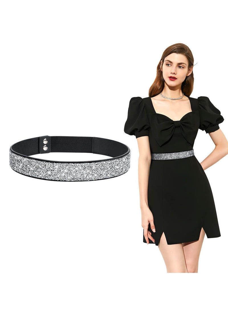 KASTWAVE Rhinestone Elastic Belt for Women Stretchy Shiny Crystal Bling Wide Waist Dress S - Image 1