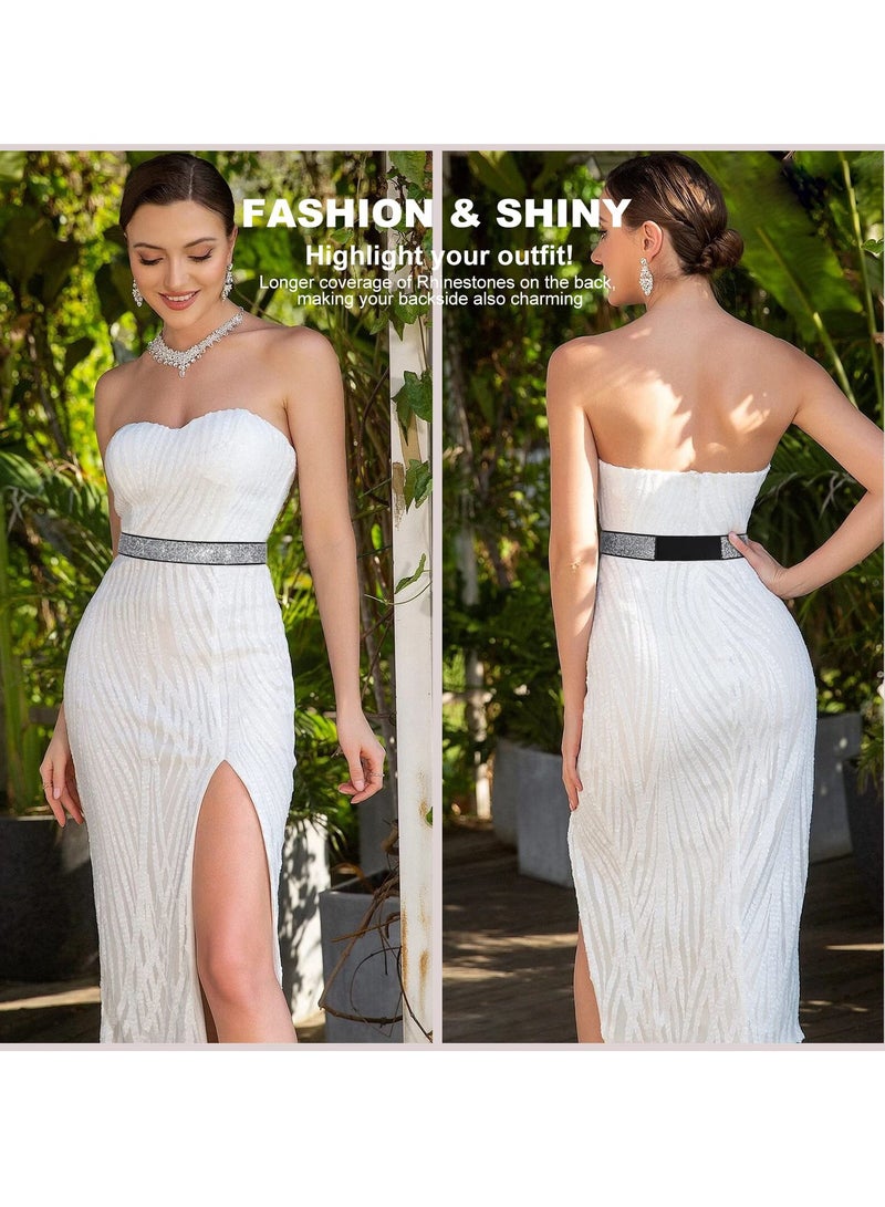 KASTWAVE Rhinestone Elastic Belt for Women Stretchy Shiny Crystal Bling Wide Waist Dress S - Image 5