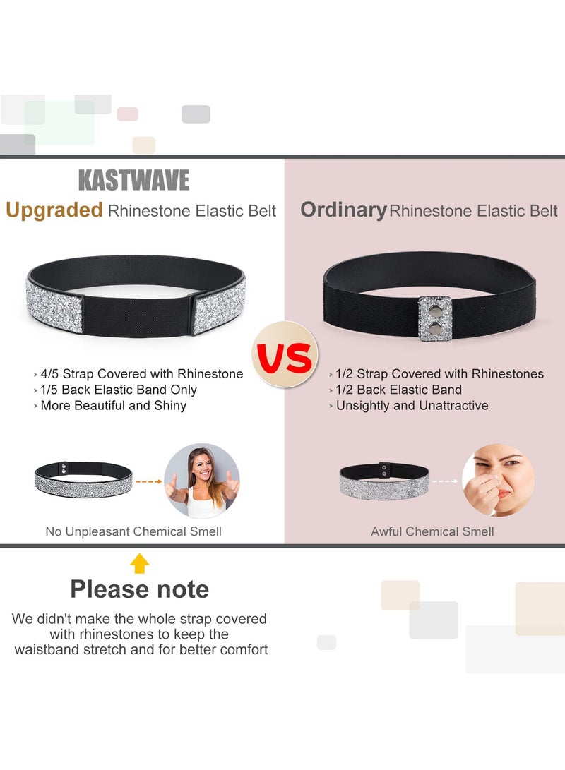 KASTWAVE Rhinestone Elastic Belt for Women Stretchy Shiny Crystal Bling Wide Waist Dress S - Image 2