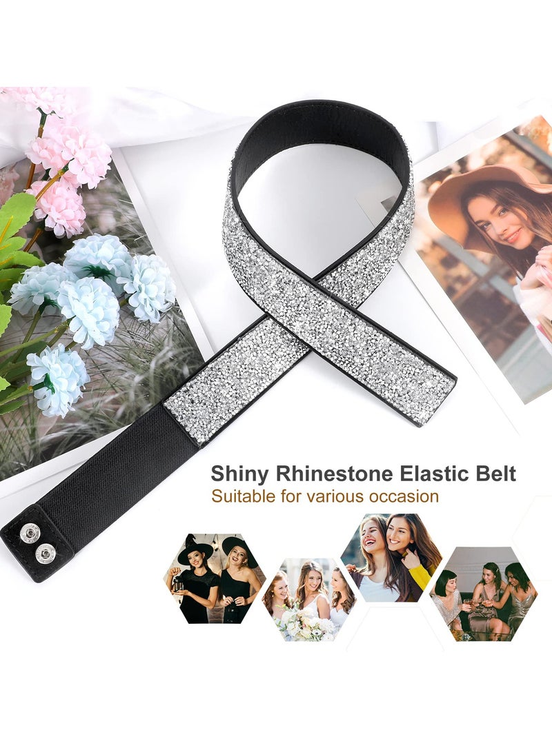 KASTWAVE Rhinestone Elastic Belt for Women Stretchy Shiny Crystal Bling Wide Waist Dress S - Image 4