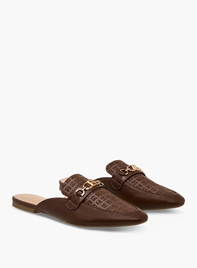 Flora Bella By Shoexpress Monogram Embossed Mules with Metal Accent