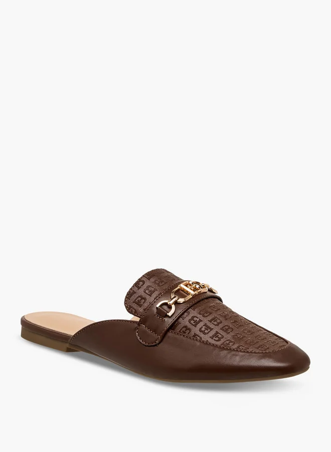 Flora Bella By Shoexpress Monogram Embossed Mules with Metal Accent