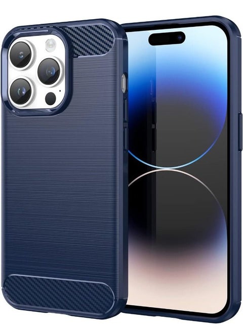 حافظة هاتف iPhone 15 Pro مع نسيج من ألياف الكربون المصقولة، حافظة هاتف واقية من المطاط الناعم وممتصة للصدمات ومضادة للسقوط وممتصة للصدمات من مادة TPU المرنة الناعمة لهاتف Apple iPhone 15 Pro، أزرق