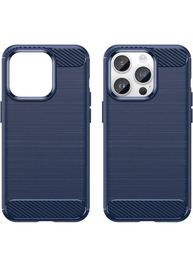 RUGGED SHIELD iPhone 15 Pro Case with Brushed Carbon Fiber Texture, Fashion Shock-Absorption Anti-Drop Flexible TPU Bumper Soft Rubber Protective Phone Case Cove for Apple iPhone 15 Pro, Blue  - Image 2