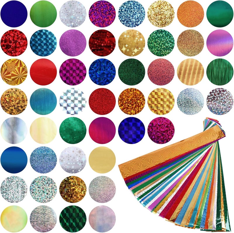 Starry Sky Holographic Nail Foil Stickers, 50 Sheets Paper Decals for Gel Nails Tips Decorations