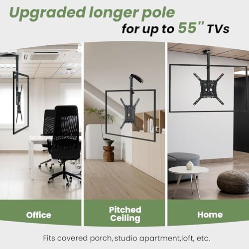 IMtKotW Ceiling TV-Mount Flip Down Folding - 23-55'' Manual Drop Down TV Mount, Fits Flat and Pitched Roof, Height Adjustable, Swivel, Max Load 44 lbs, Max VESA 400x400 mm, Black - Image 2